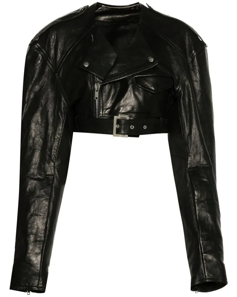 Rick Owens Cropped-Bikerjacke ohne Kragen - Schwarz Schwarz
