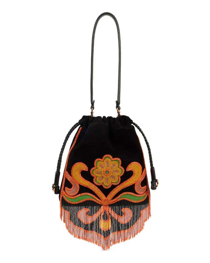 Etro Kleine Kalispera Beuteltasche mit Fransen - Schwarz Schwarz