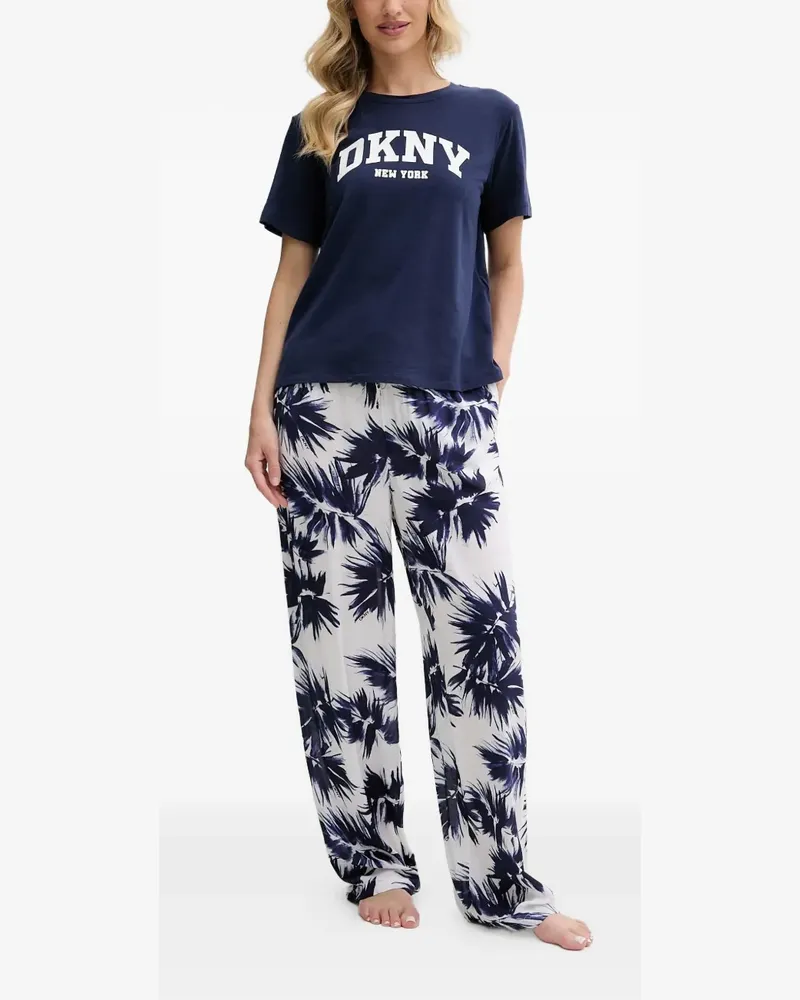 DKNY Kordelzug-Pyjama mit Blatt-Print - Blau Blau
