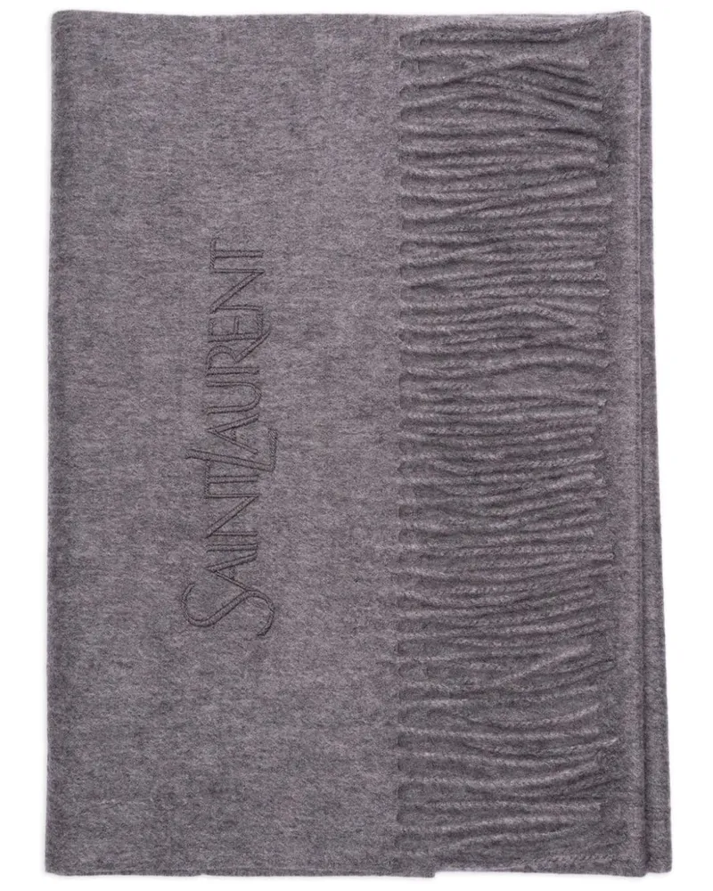 Saint Laurent Schal mit Logo-Stickerei - Grau Grau