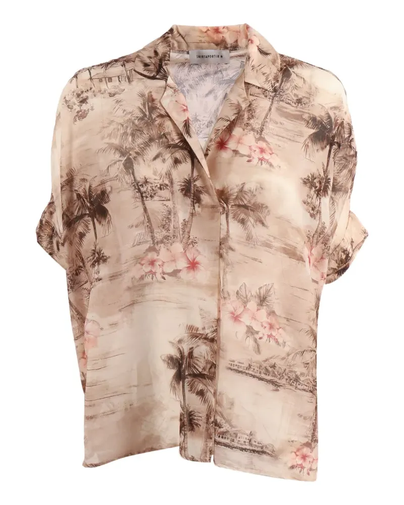 SHIRTAPORTER tropical-print voile jacket - Nude Nude