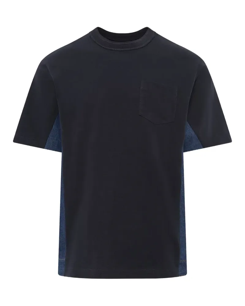 Sacai denim-panelled cotton-jersey T-shirt - Blau Blau