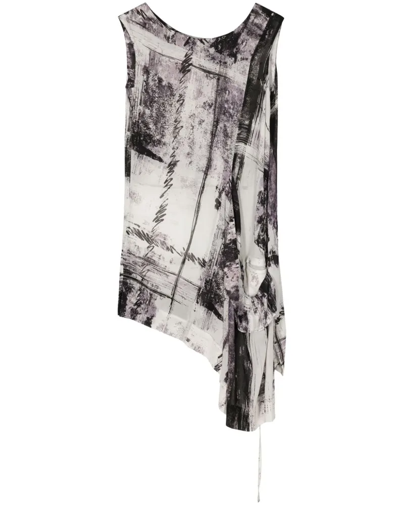 Yohji Yamamoto abstract-print asymmetric tank top Grau