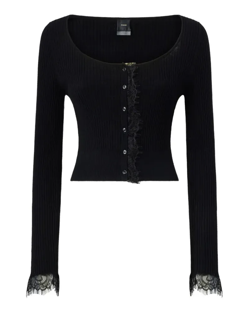 Pinko Cropped-Cardigan aus Seide und Kaschmir mit Spitze - Schwarz Schwarz