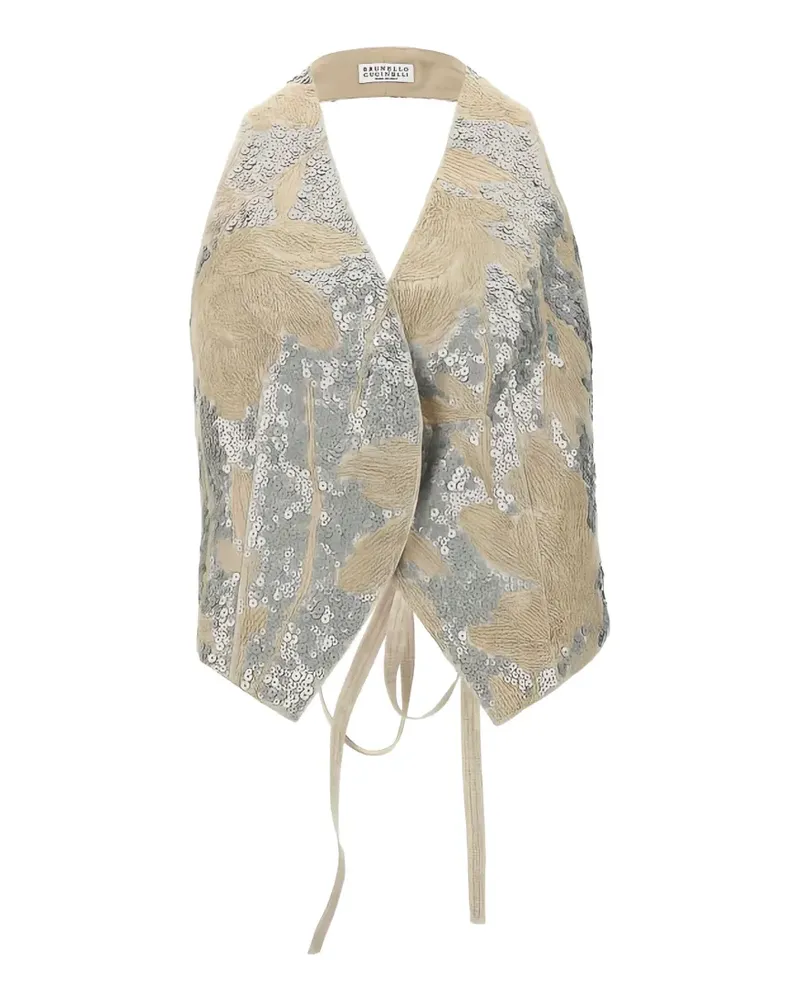 Brunello Cucinelli sequin-embellished embroidered vest - Nude Nude