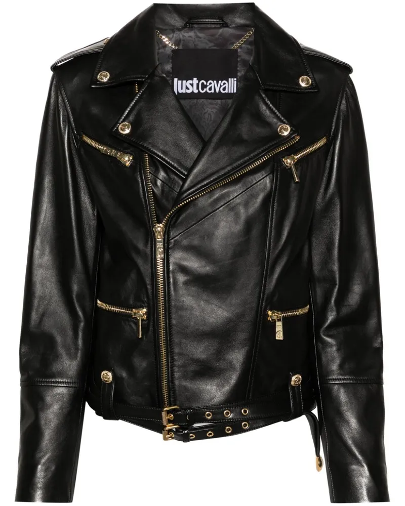 Just Cavalli Lederjacke mit Reißverschluss - Schwarz Schwarz