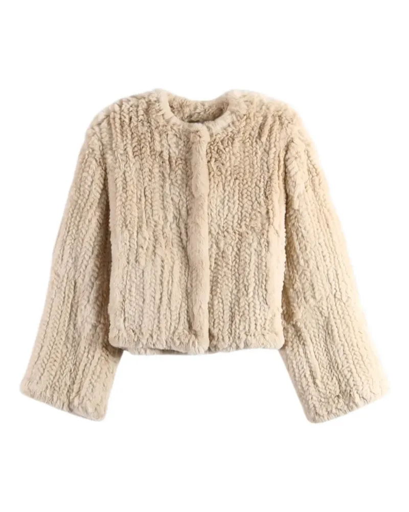 Yves Salomon Jacke aus Rippstrick und Shearling - Nude Nude