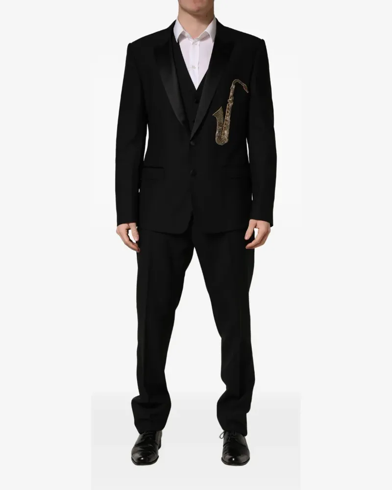 Dolce & Gabbana black wool-silk saxophone slim-fit 3-piece suit - Schwarz Schwarz