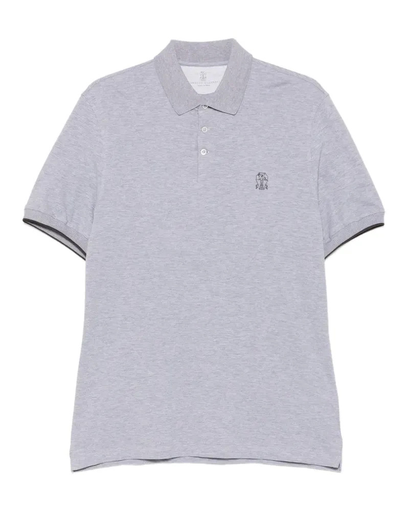 Brunello Cucinelli Piqué-Poloshirt mit Logo-Stickerei - Grau Grau