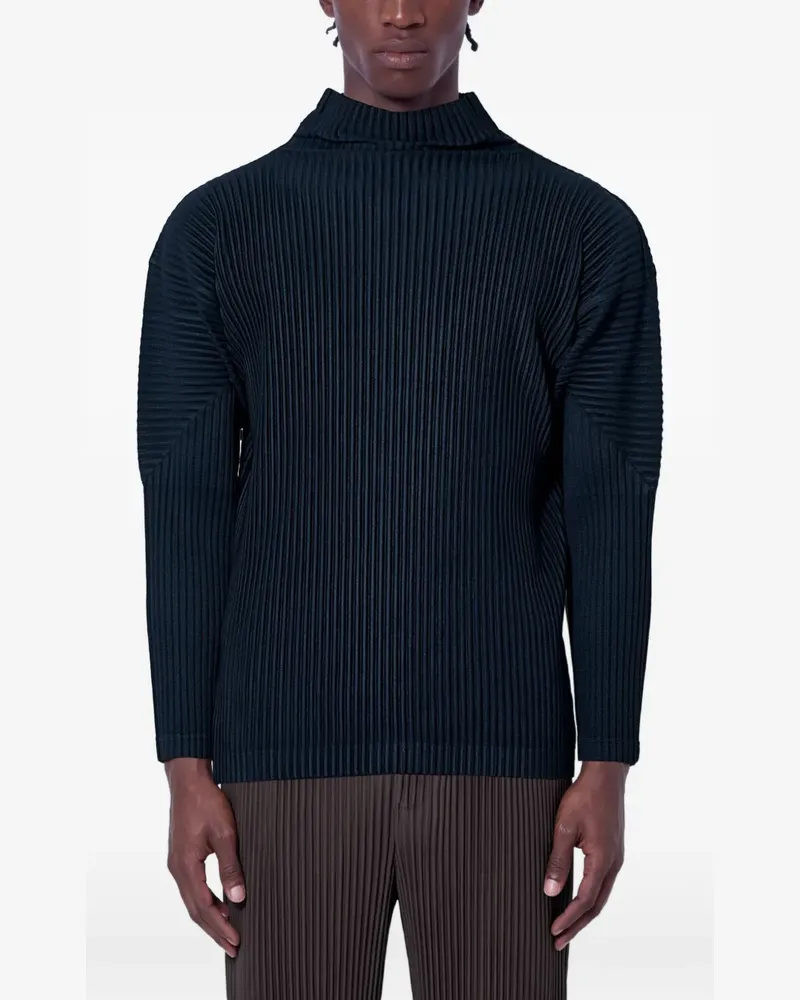 Issey Miyake Gerippter Rollkragenpullover - Blau Blau