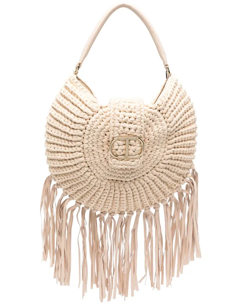Twin-Set Handtasche mit Logo-Schild - Nude Nude