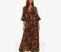 Puffärmel-Kleid mit Elefanten-Print - Grün