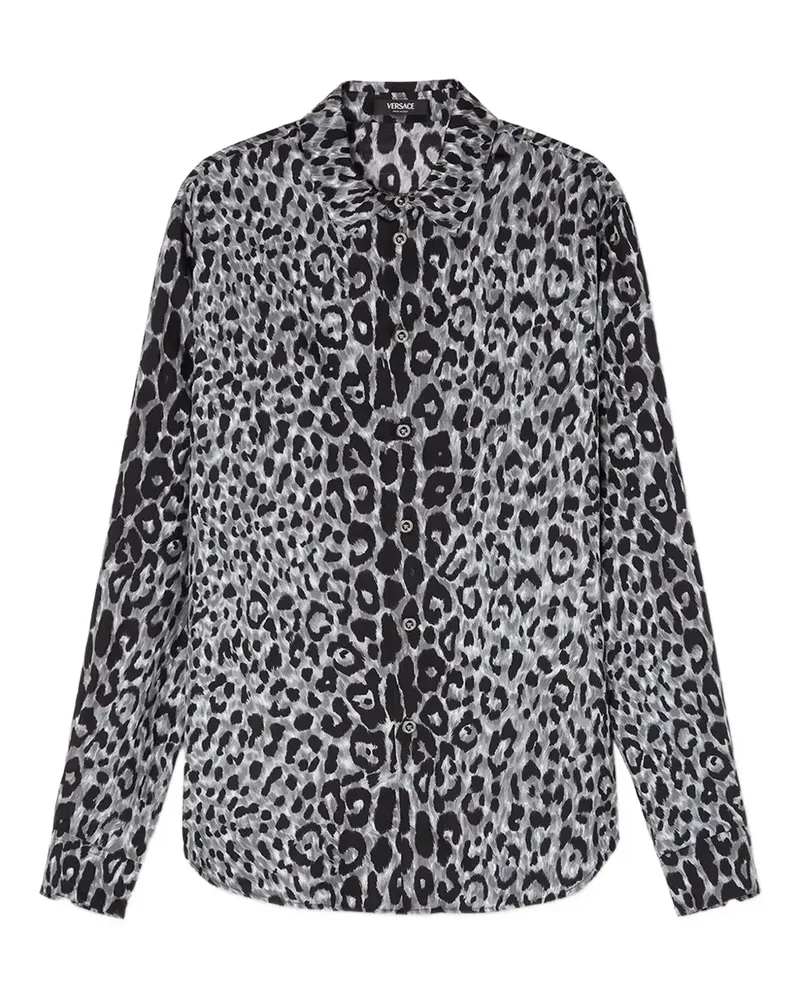 Versace Seidenhemd mit Leoparden-Print - Grau Grau