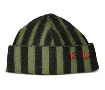 Gestreifte Beanie mit Logo-Intarsie - Grün
