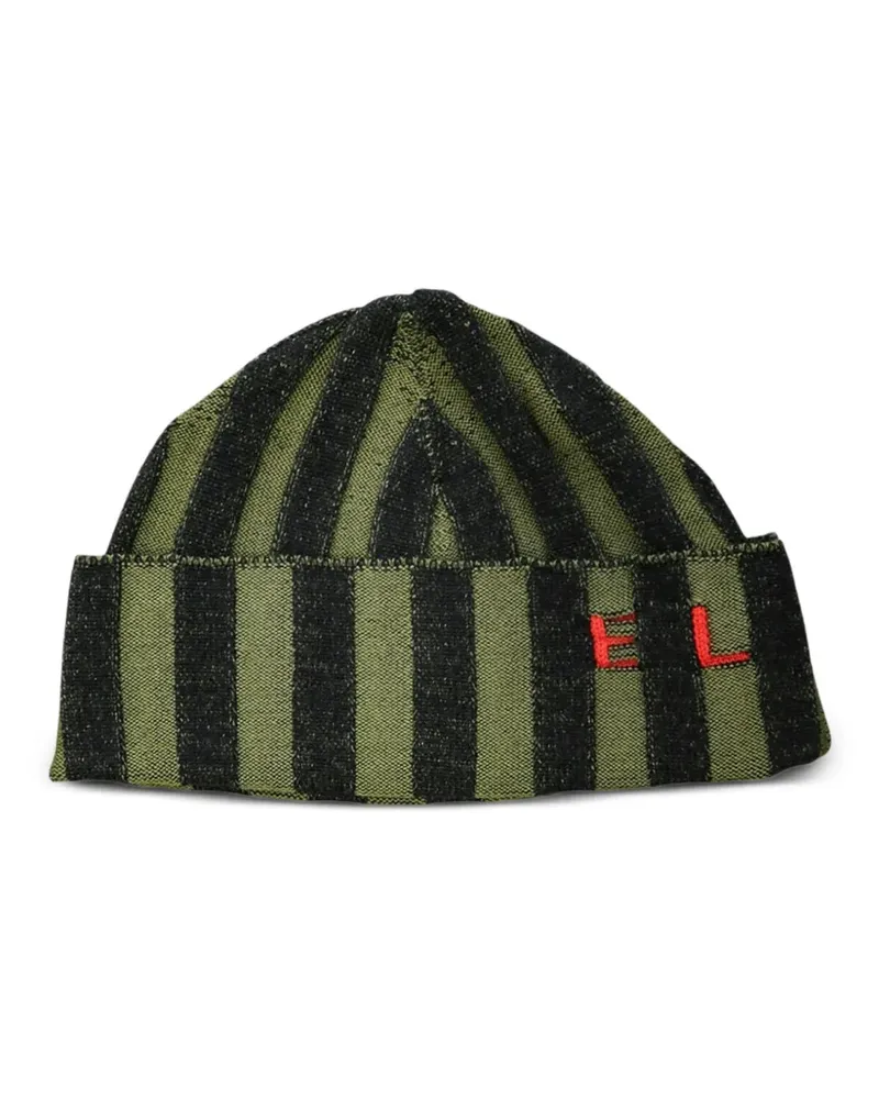Eckhaus Latta striped logo-intarsia beanie hat - Grün Grün