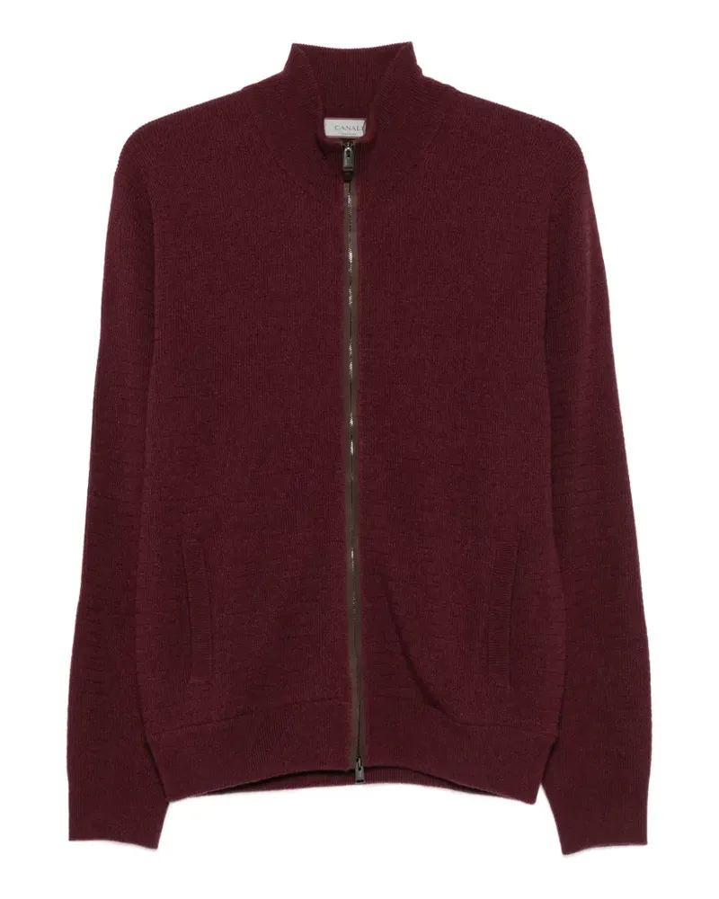 Canali Gerippter Pullover mit Reißverschluss - Rot Rot