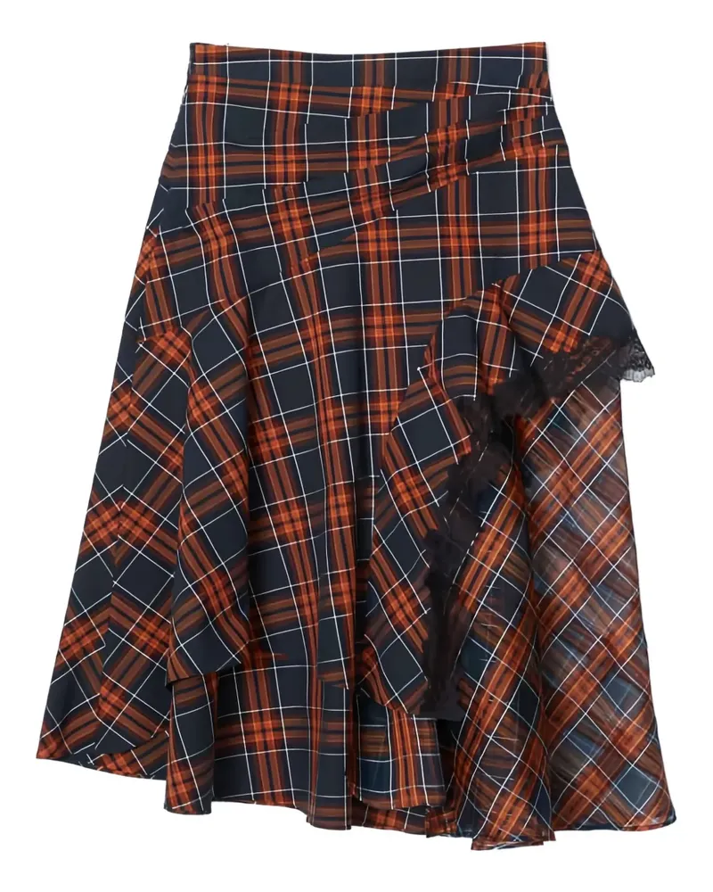 3.1 phillip lim Asymmetrischer Karo-Rock mit Spitzenbesatz - Rot Rot