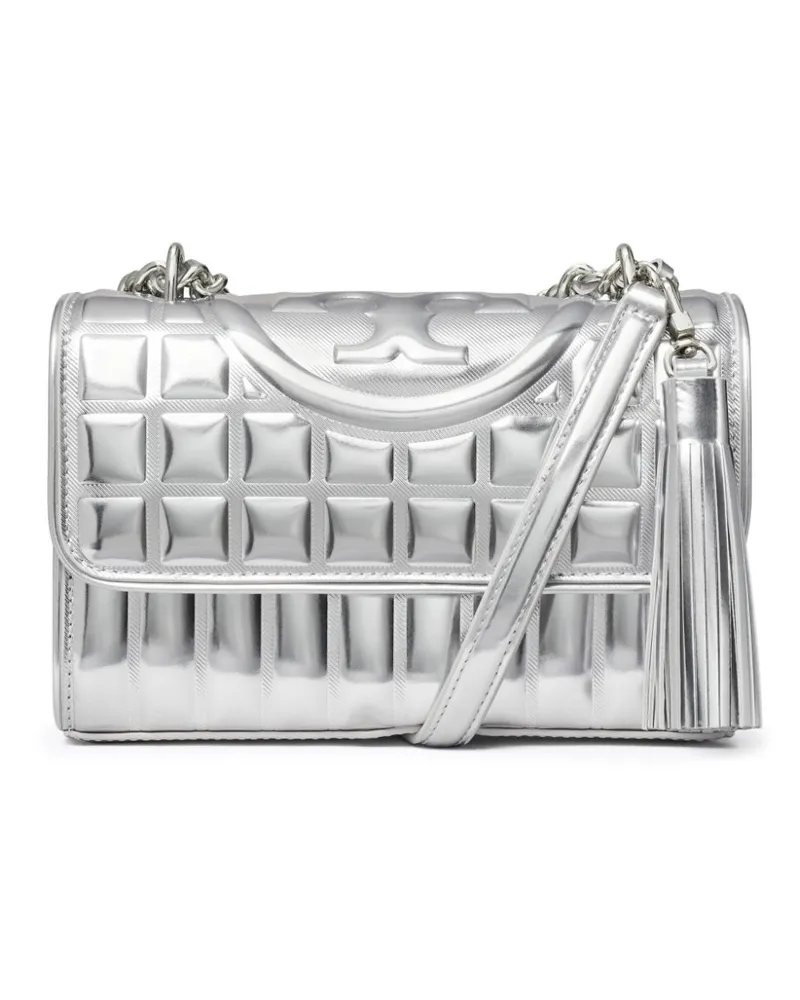 Tory Burch Kleine Fleming Schultertasche mit Metallic-Steppung - Silber Silber