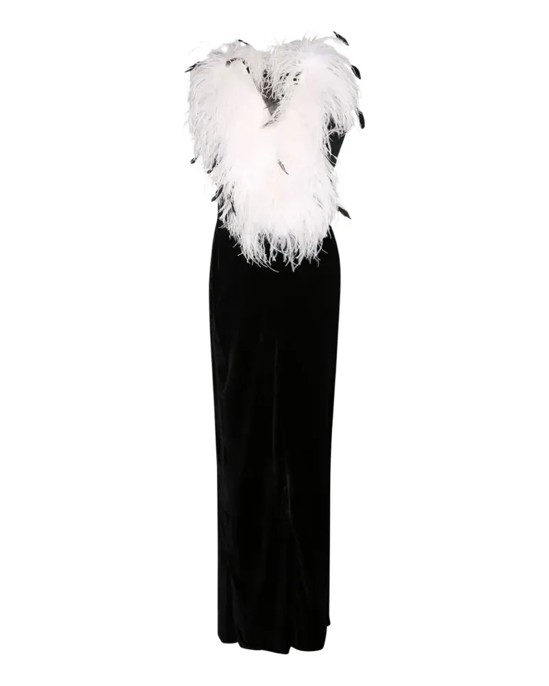 Amen feather-trim velvet maxi dress - Schwarz Schwarz