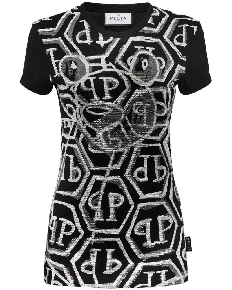 Philipp Plein T-Shirt mit Teddy - Schwarz Schwarz