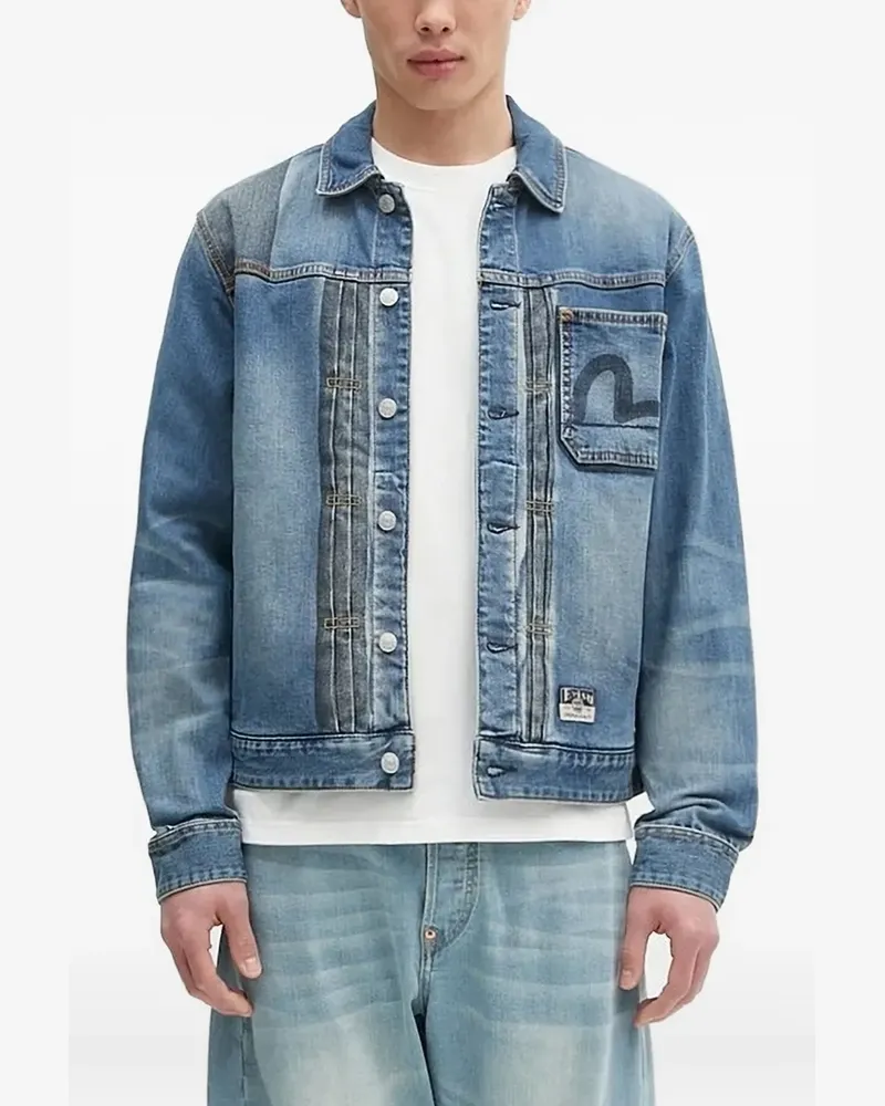 Evisu Jeansjacke mit Kontrasteinsätzen - Blau Blau