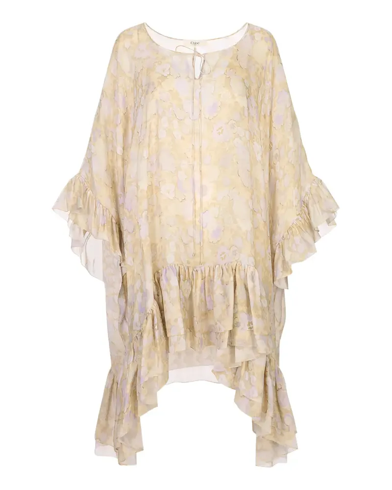 Chloé floral-print ruffled asymmetric dress - Nude Nude