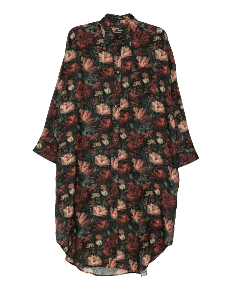 R13 Jumbo Oversized-Hemdkleid mit Blumenprint - Schwarz Schwarz