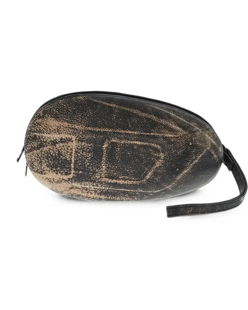 Diesel leather clutch with oval design and embossed monogram - Schwarz Schwarz