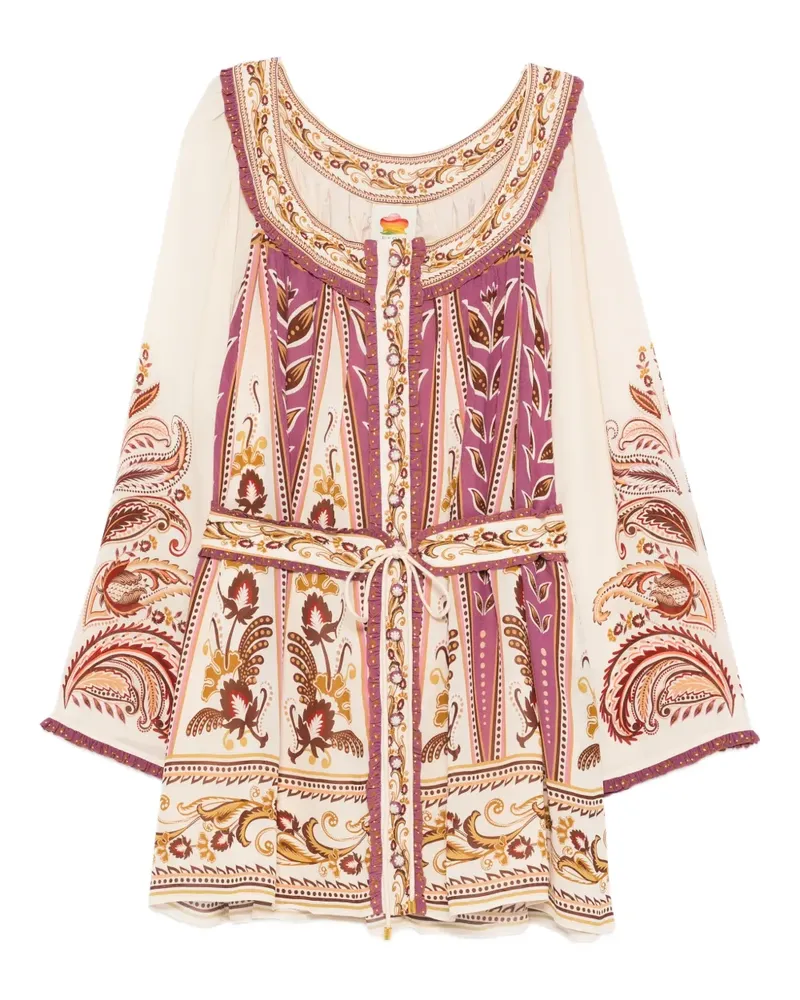 FARM Rio floral tie-waist mini dress - Nude Nude