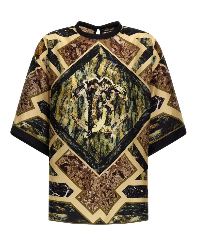 Roberto Cavalli T-Shirt mit Marmor-Print - Grün Grün