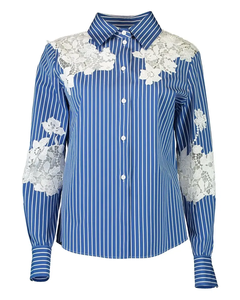 Monique Lhuillier striped lace-insert shirt - Blau Blau
