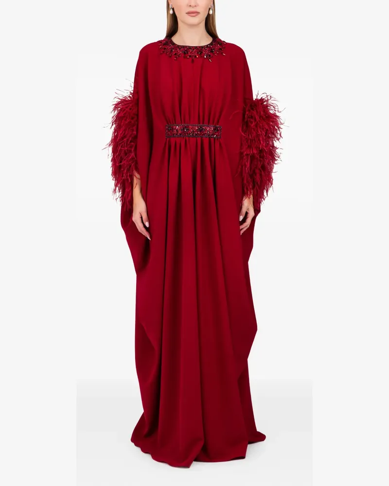 Dina Melwani Maxikleid mit Federärmeln - Rot Rot