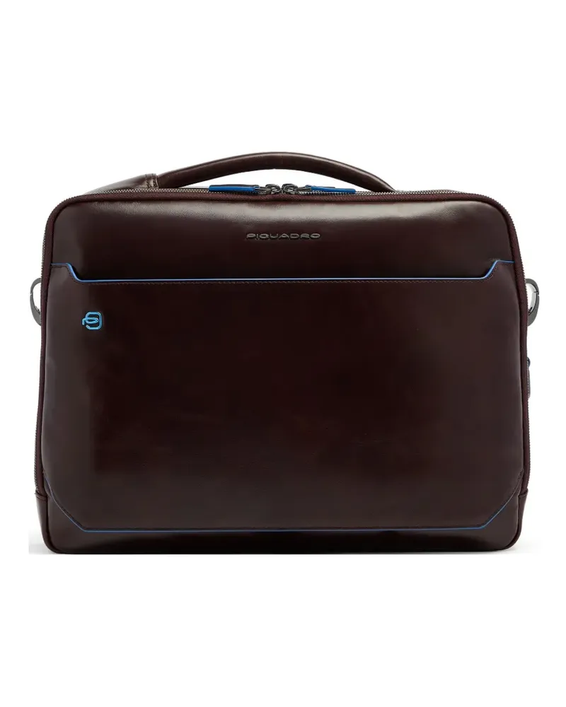 Piquadro logo-lettering leather laptop bag - Braun Braun