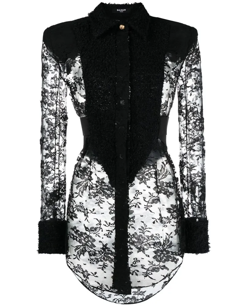Balmain Hemd aus Spitze mit Tweed-Einsatz - Schwarz Schwarz