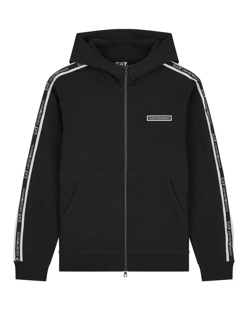 EA7 Kapuzenjacke mit Logo-Streifen - Schwarz Schwarz