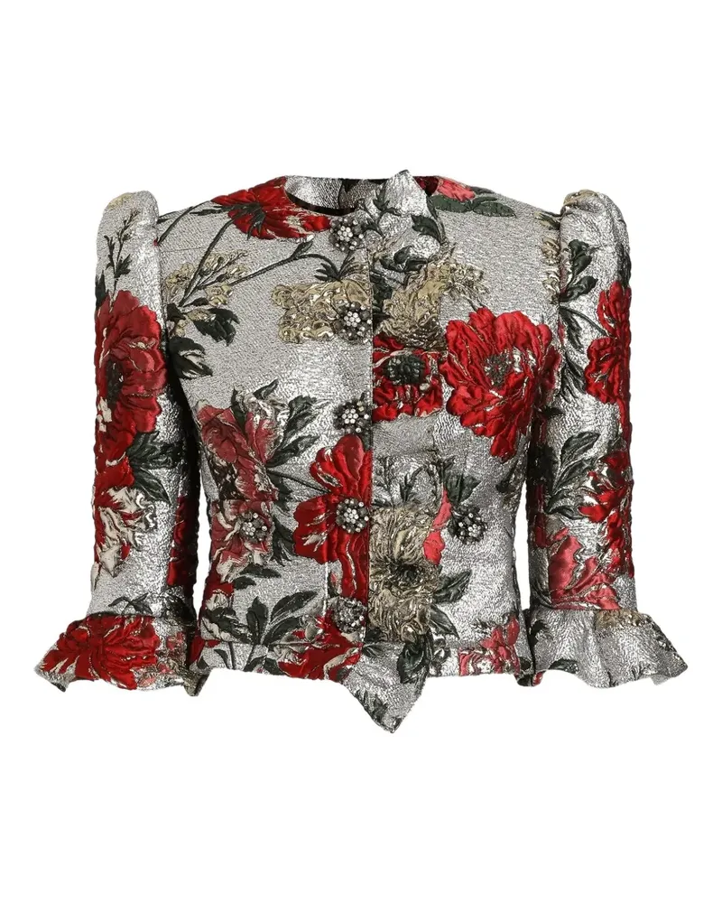 Dolce & Gabbana Jacke mit Blumenstickerei - Silber Silber