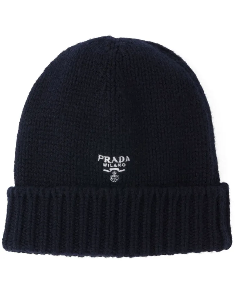 Prada Kaschmirmütze mit Logo-Stickerei - Blau Blau
