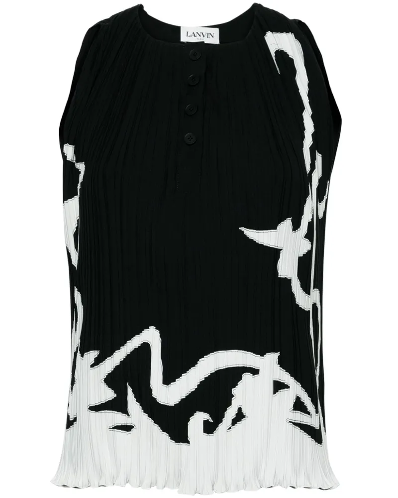 Lanvin Plisseebluse mit abstraktem Print - Schwarz Schwarz