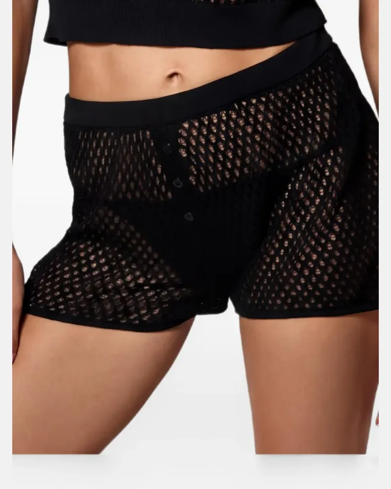 Kiki De Montparnasse open-knit button-fastening shorts - Schwarz Schwarz