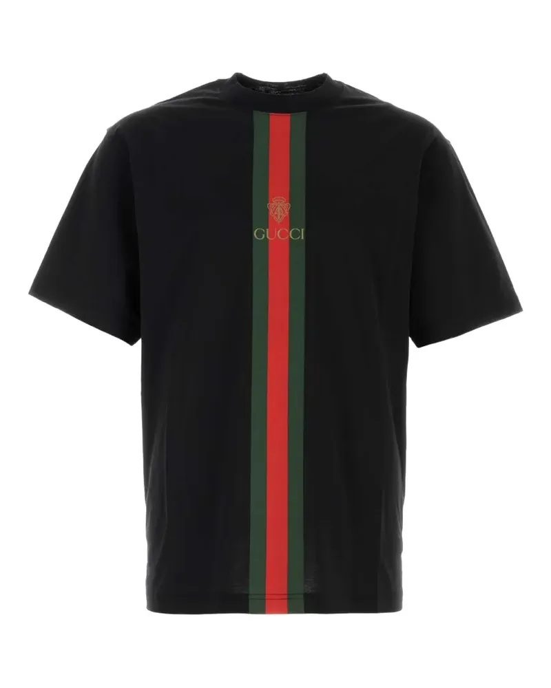 Gucci Logo-T-Shirt mit Webstreifen - Schwarz Schwarz