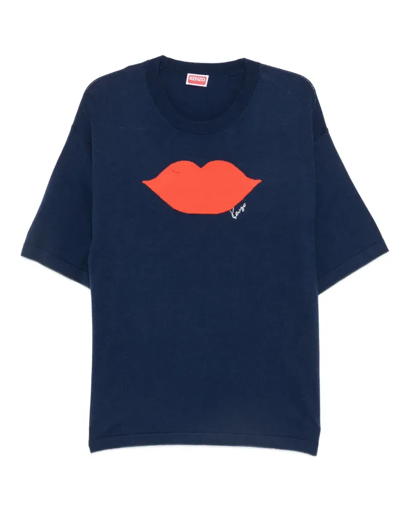 Kenzo Kurzärmeliger Pullover mit Lippen-Intarsie - Blau Blau