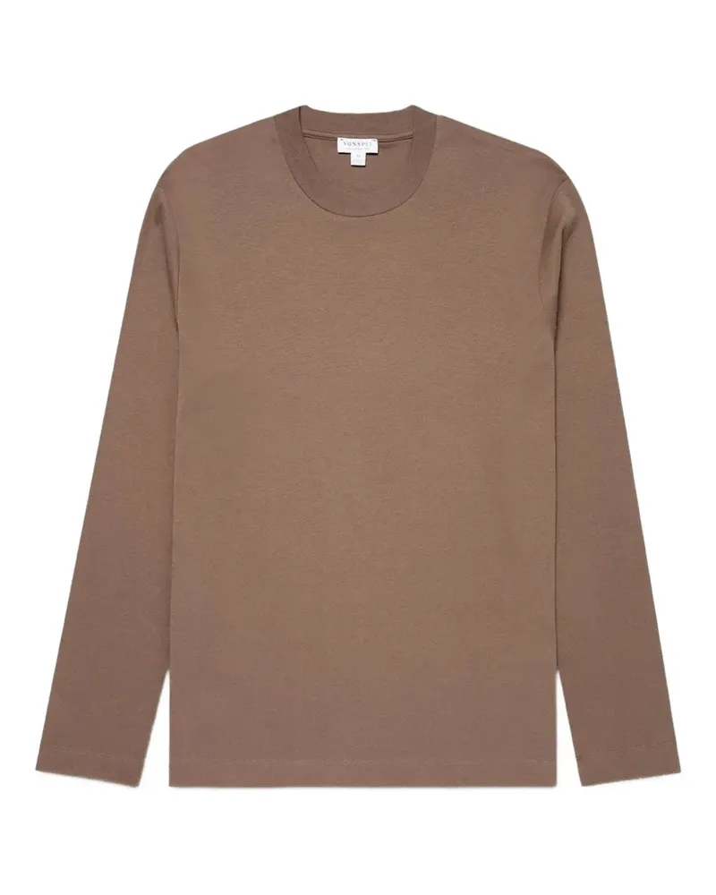 Sunspel Klassisches Langarmshirt - Braun Braun