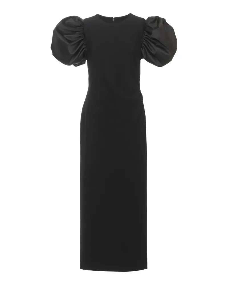ROTATE Birger Christensen Drapiertes Midikleid mit Puffärmeln - Schwarz Schwarz