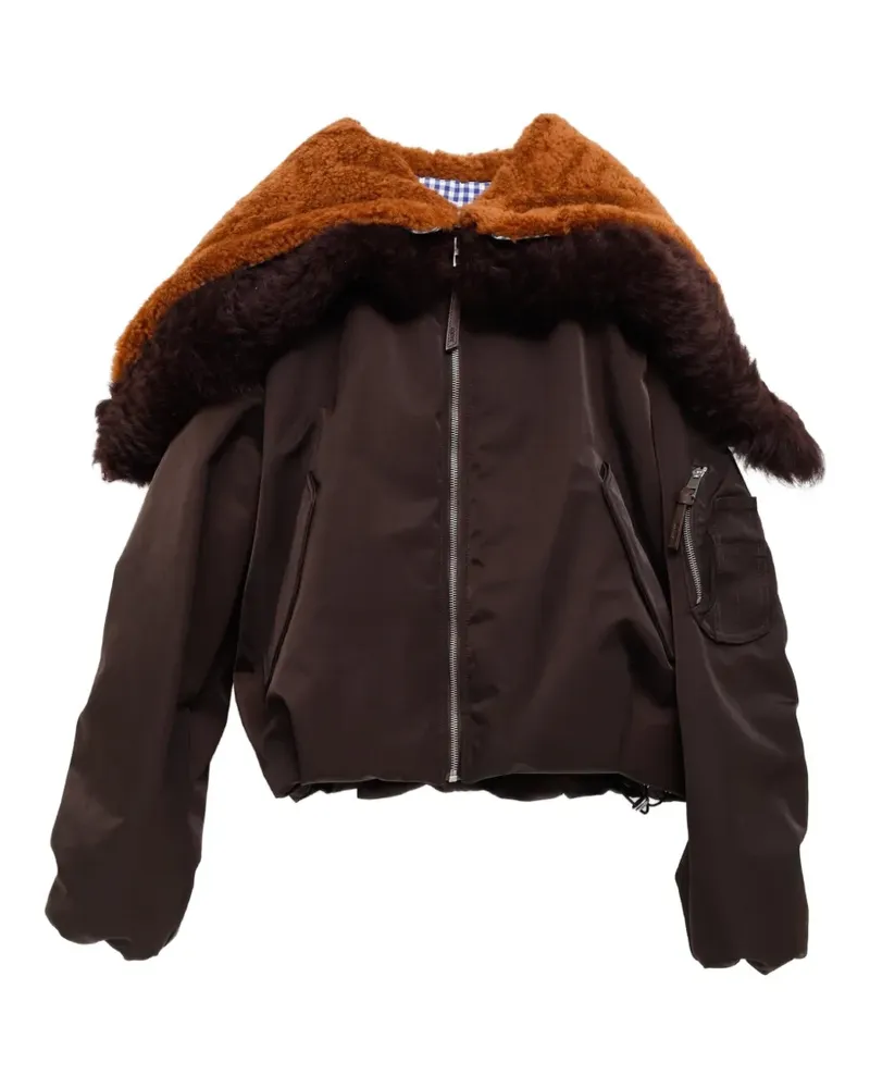 Loewe shearling-trim zip-up bomber jacket - Braun Braun