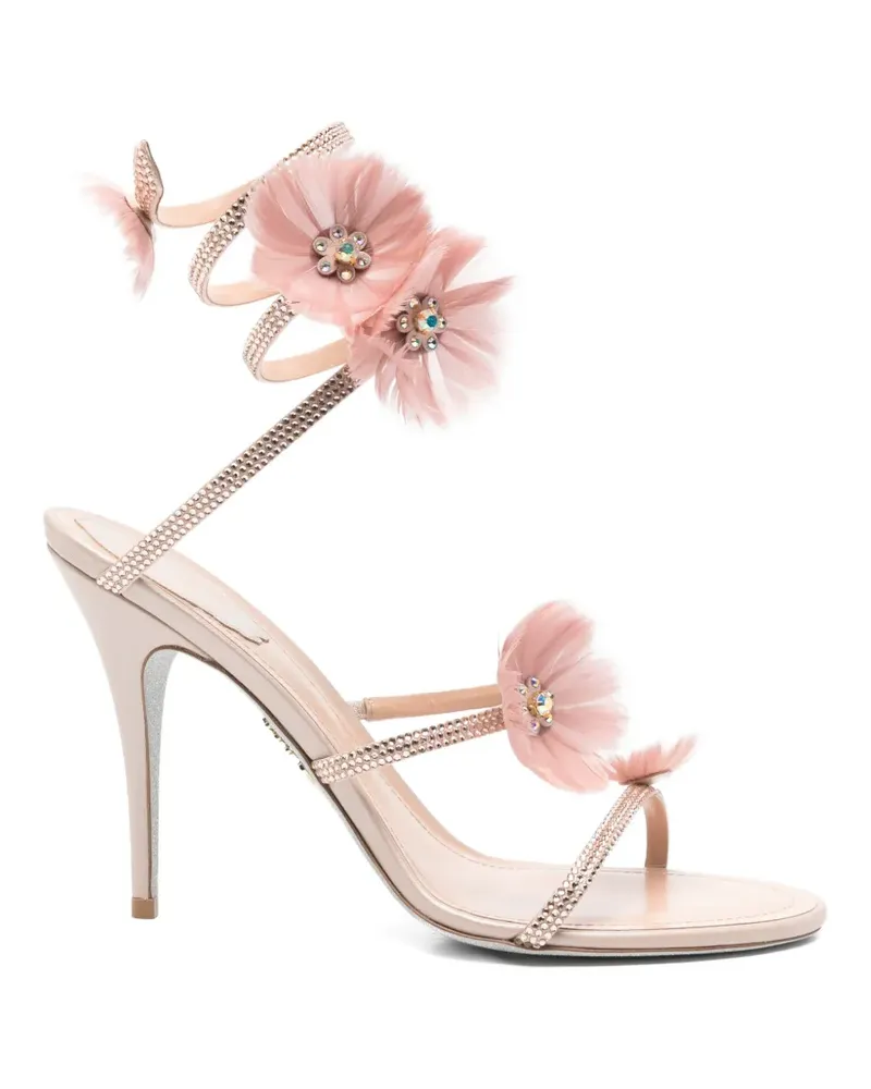 René Caovilla Jolene embellished-flowers heeled sandals - Nude Nude