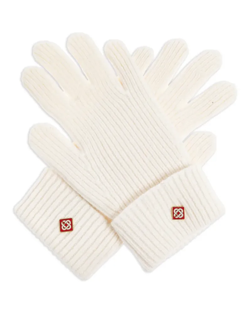 Casablanca Paris Gerippte Handschuhe mit Logo - Weiß Weiß
