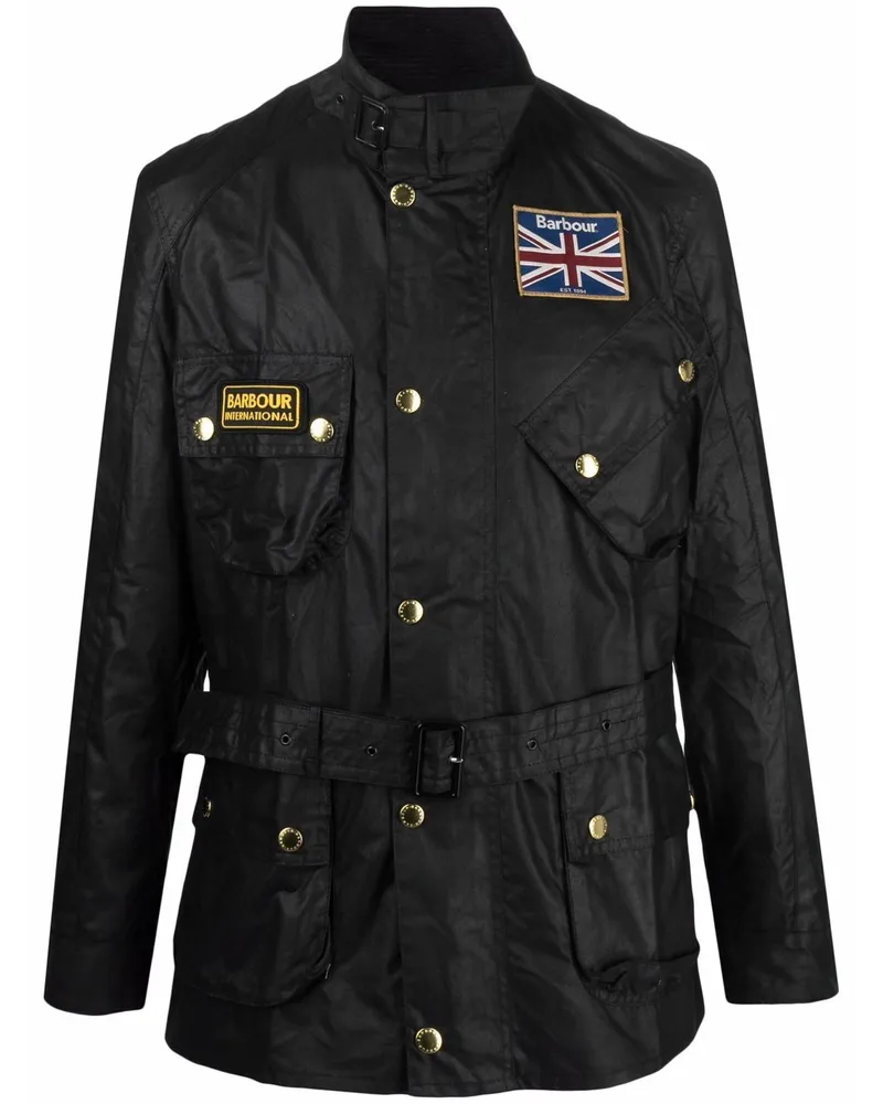 Barbour Gewachste International Union Jack Jacke Schwarz