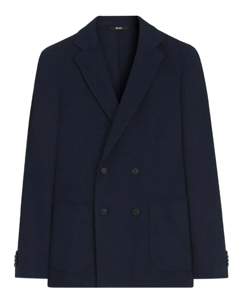 HUGO BOSS Hanry double-breasted slim-fit blazer in patterned cotton - Blau Blau