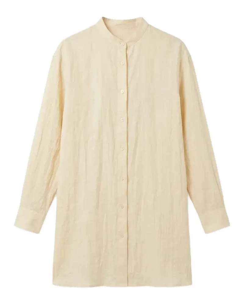 120% Lino crinkled-finish band-collar shirt - Nude Nude