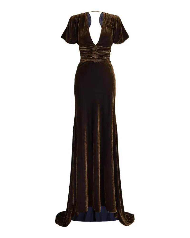 Ralph Lauren Gerafftes Charisse Maxikleid aus Samt - Braun Braun